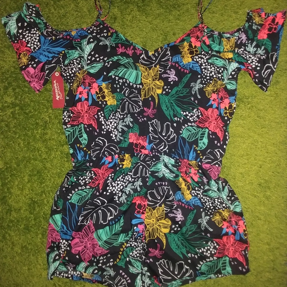 Floral multi colored shorts romper/swimsuit cover-up with pockets